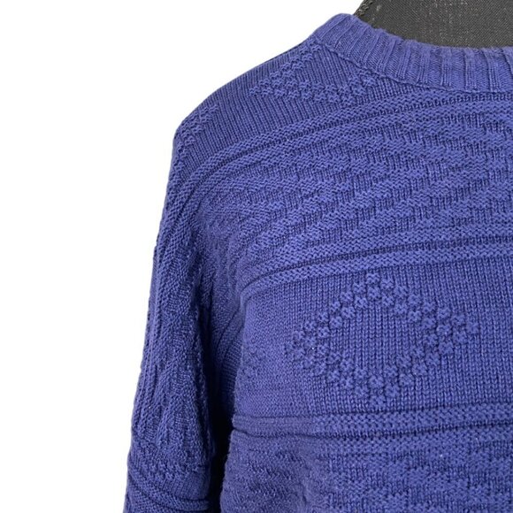 Vintage 90s Navy Textured Geometric Knit Crewneck Grandpa Sweater - Picture 7 of 7